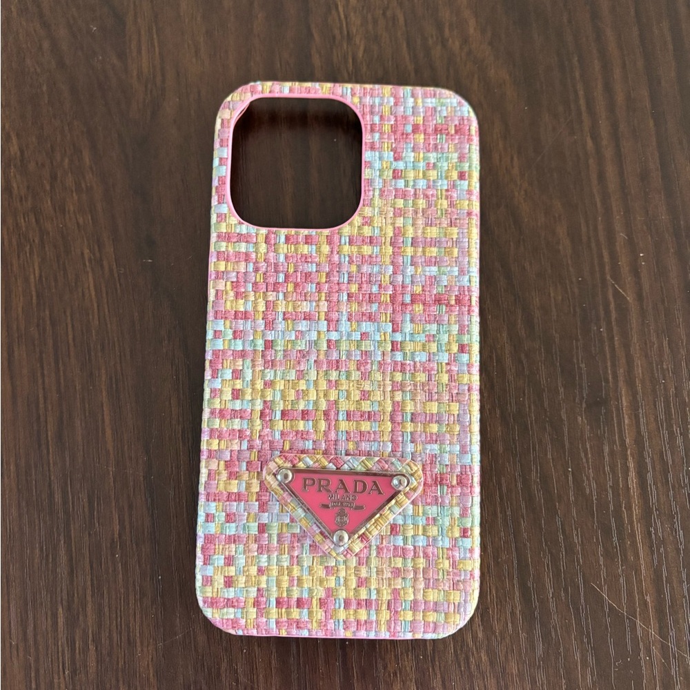 iPhone 15 pro max Pink and Yellow Woven Phone Case